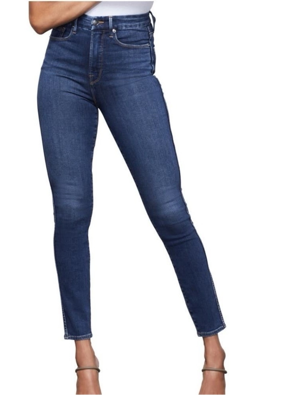 GOOD AMERICAN “GOOD WAIST” High-Waisted Ankle Jeans In “BLUE796”, Size 14/32
